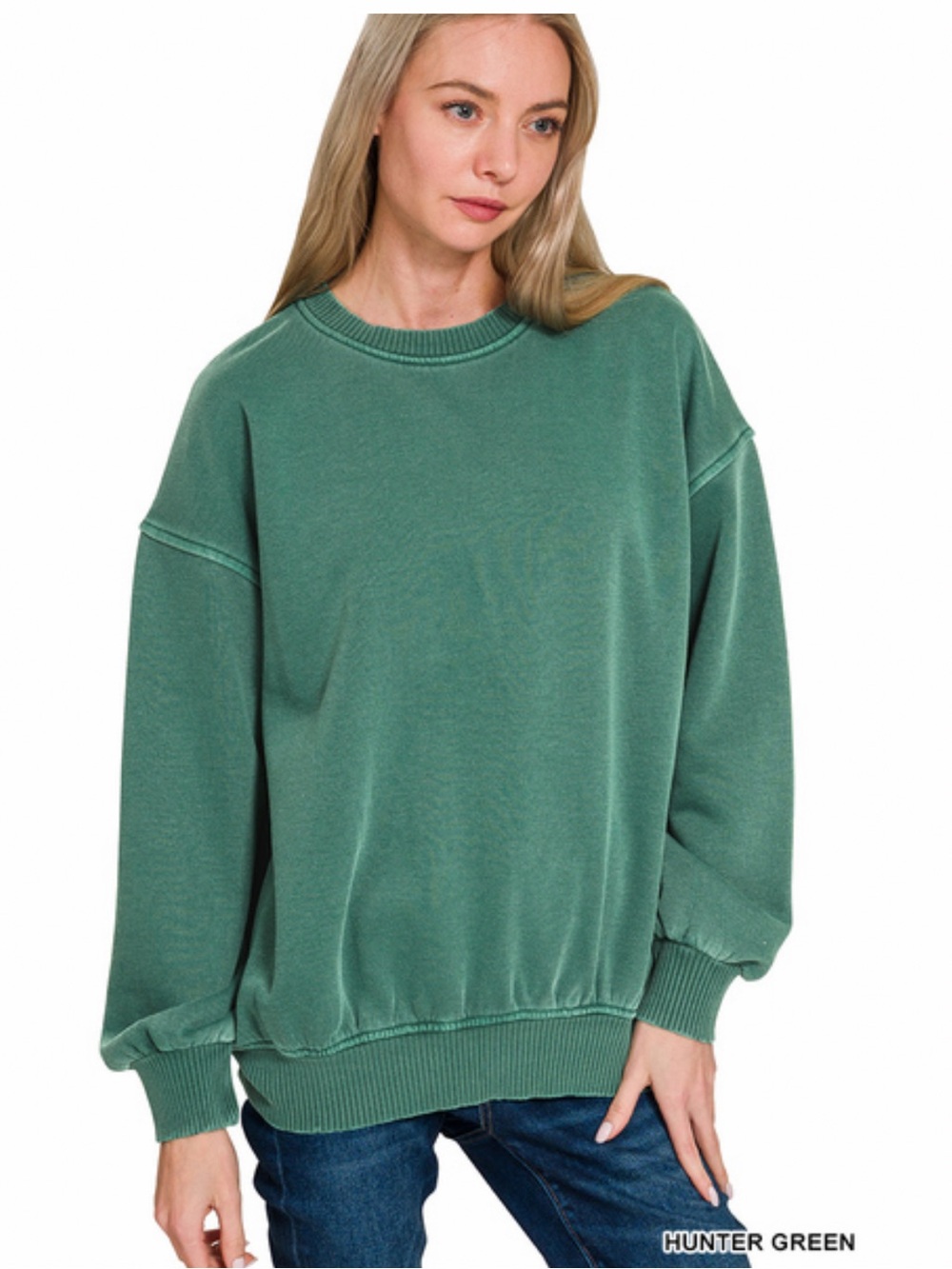 195 ❤️ h green ZENANA PIGMENT DYE FLEECE OVERSIZED PULLOVER